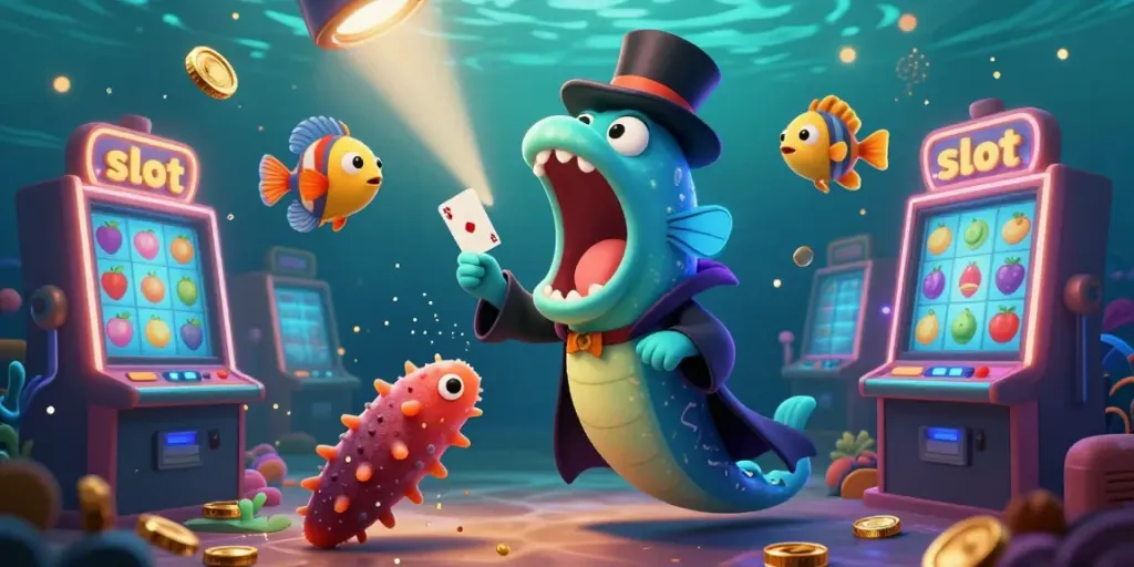 Experience thrilling slot action with a magical underwater scene featuring luminous characters and dynamic gaming elements.