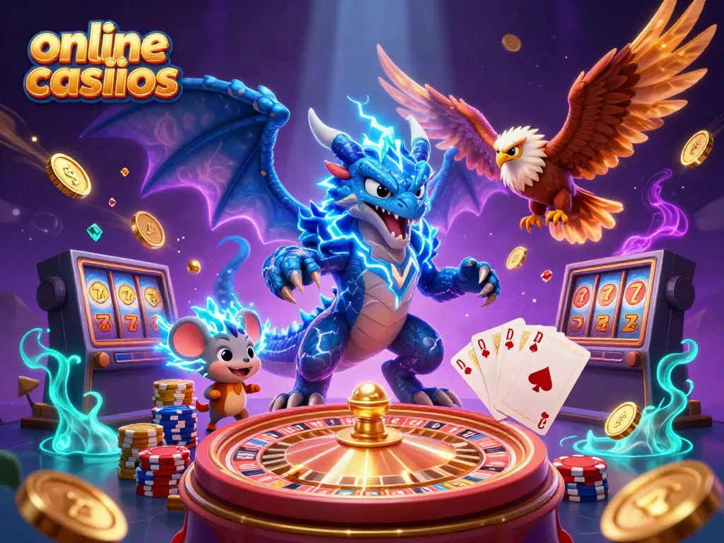 Engage in thrilling online casinos adventures with a lightning dragon, hawk, and dynamic games elements.