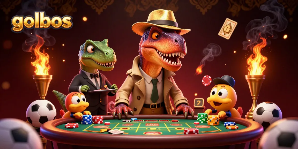 golbos sports betting scene featuring a velociraptor card counter and stegosaurus pit boss with chips