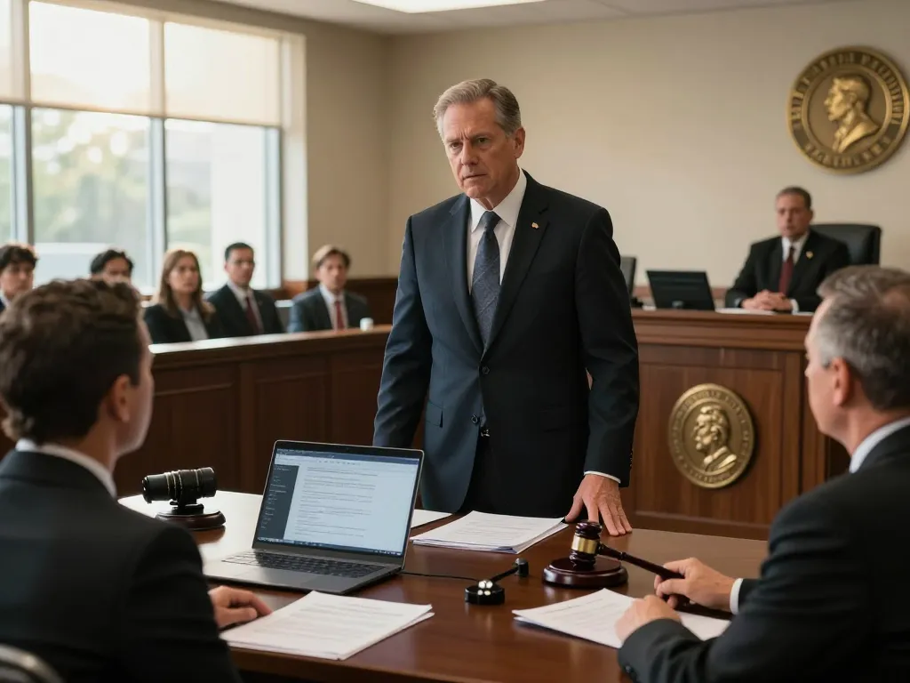 Tampa criminal defense attorney passionately defending a client in a courtroom, showcasing legal expertise and courtroom dynamics.
