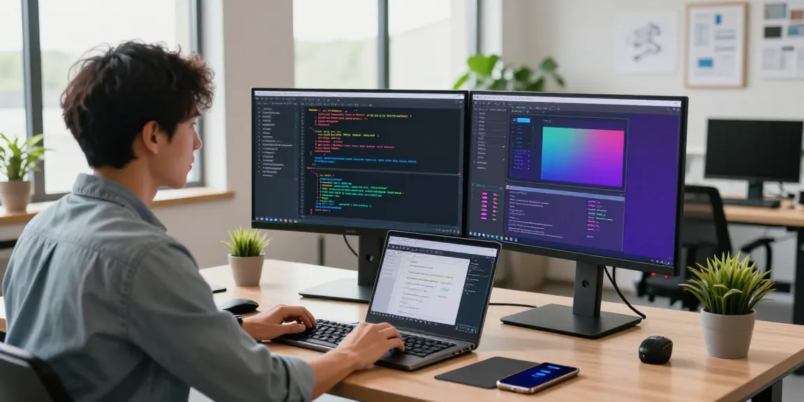 Experience the features of 纸飞机中文版 while coding in a high-tech office environment with developer tools and design elements.