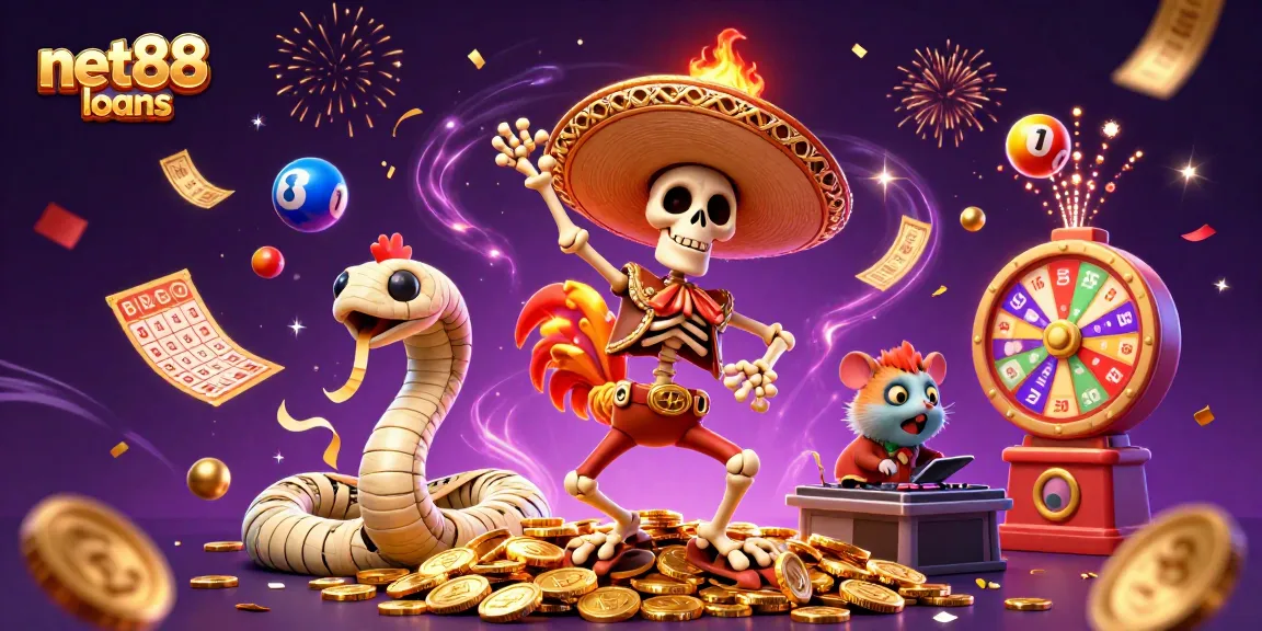 Engage with net88 loans through festive casino characters celebrating wealth in a vibrant 3D scene.