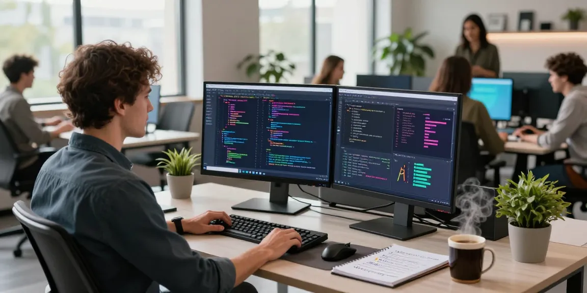 OpenClaw AI setup in a modern workspace, showcasing vibrant code displays, collaborative atmosphere, and innovative technology.