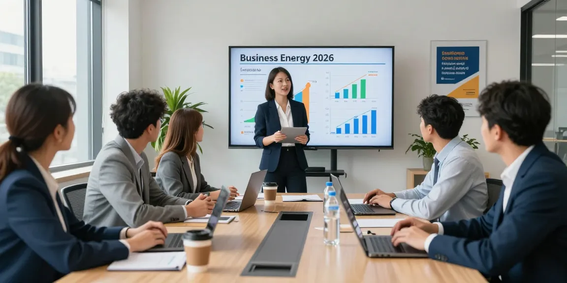 Business energy comparison UK 2026 meeting with professionals discussing energy solutions in a modern office.
