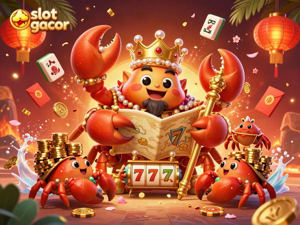 Engage with slot gacor gaming adventures through this vibrant and dynamic 3D crab emperor illustration.