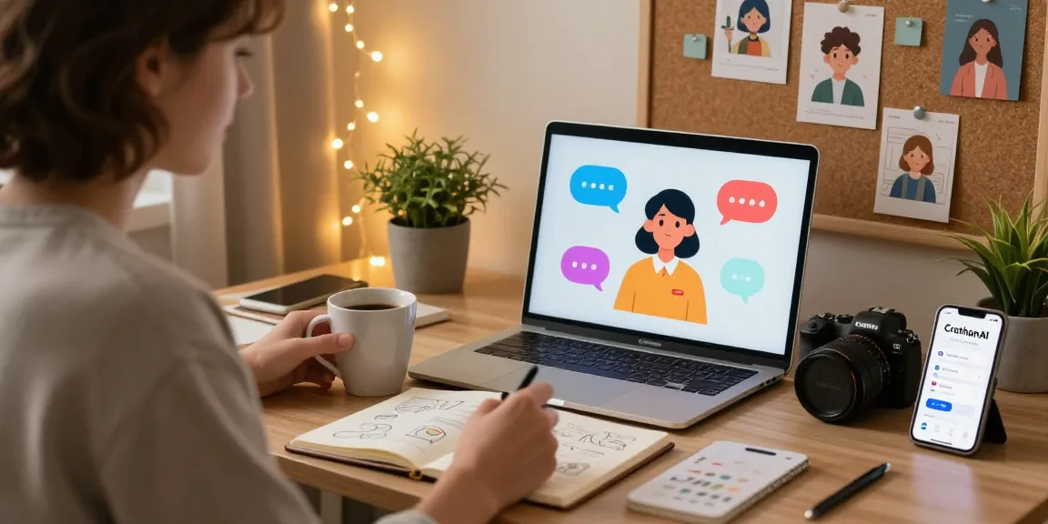 Interactive virtual chat scene with CrushonAI character on screen.