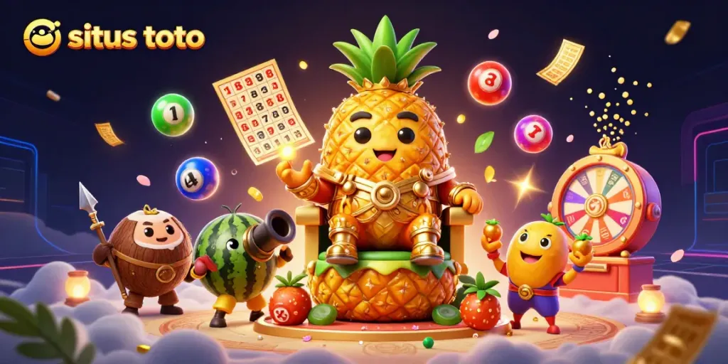 Nikmati pengalaman situs toto dengan raja nanas emas dan elemen kasino yang bercahaya.