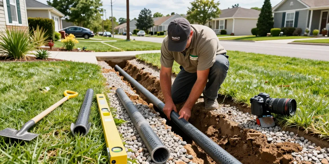 Expert Drainage Services in Azle, TX - Professional technician installing a French drain for effective water management.