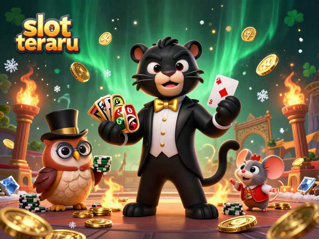 Play slots terbaru and enjoy a vibrant scene with an elegant panther, wise owl, and lucky mouse.