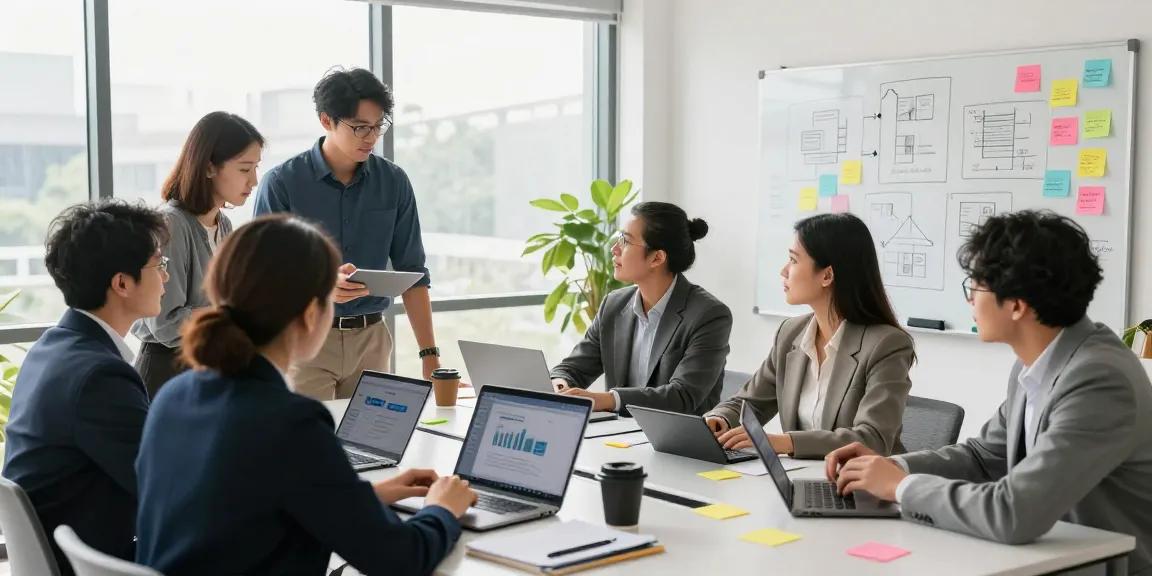 Companies collaborating in a vibrant office workspace, showcasing teamwork and innovation.