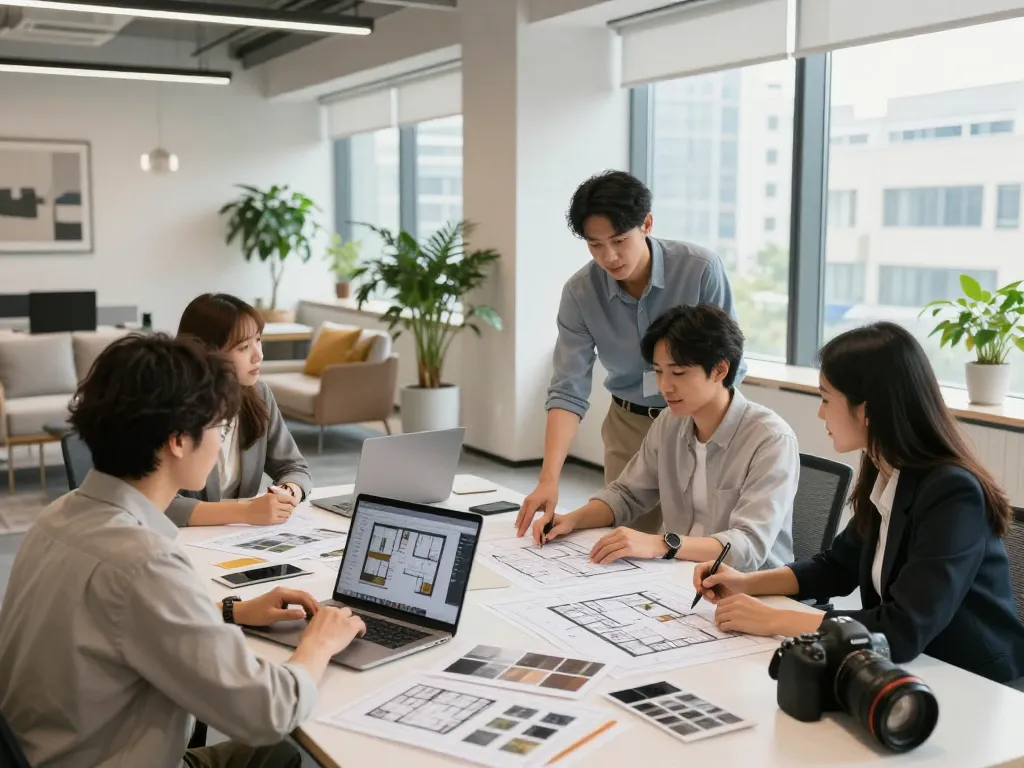 Office renovation discussion showcasing a vibrant atmosphere of teamwork and modern design, focusing on effective renovation strategies for office spaces.