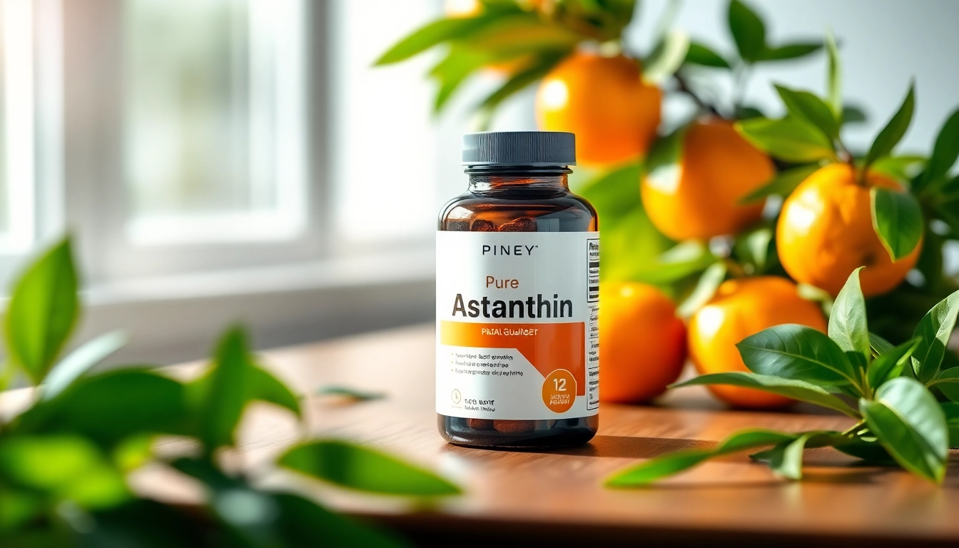 Highlighting pure astaxanthin supplement with vibrant greenery and oranges for vitality.