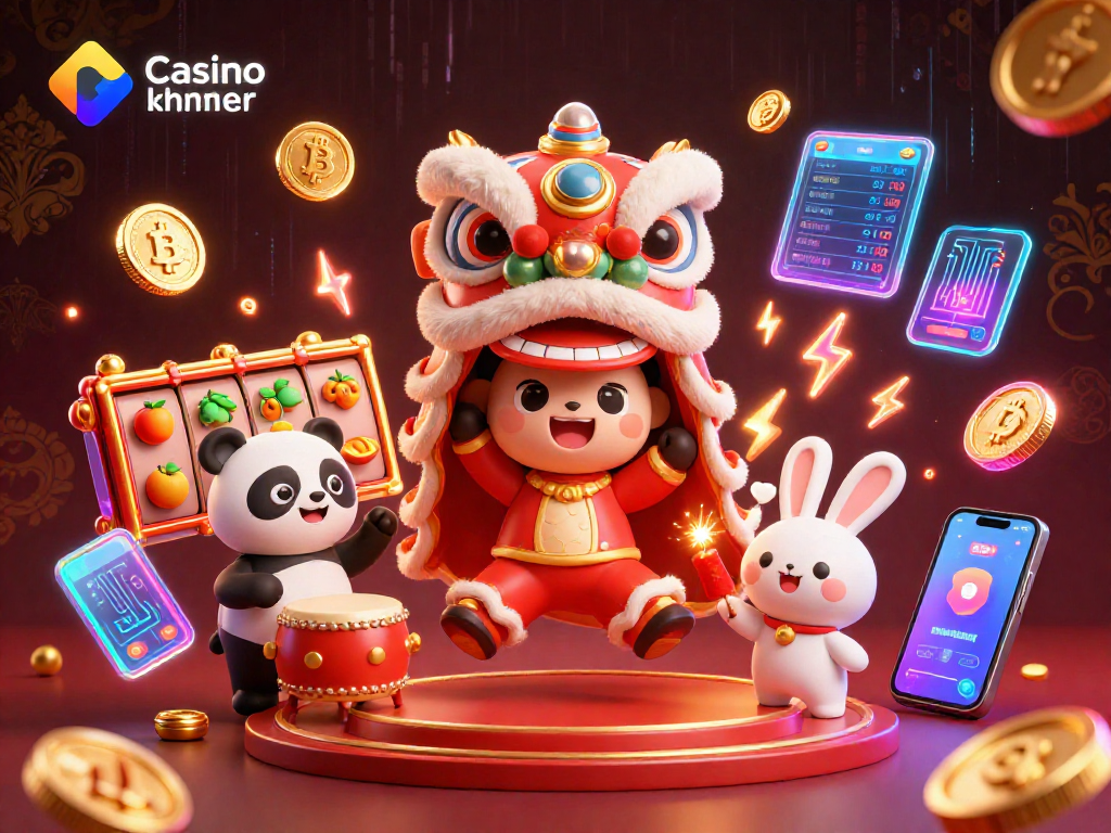 Bet big with Casino online khmer in a vibrant 3D illustration featuring festive characters and slot games.