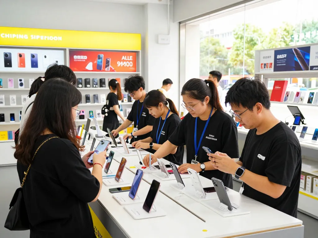 Customers exploring the best mobile shop with phones and accessories on display.