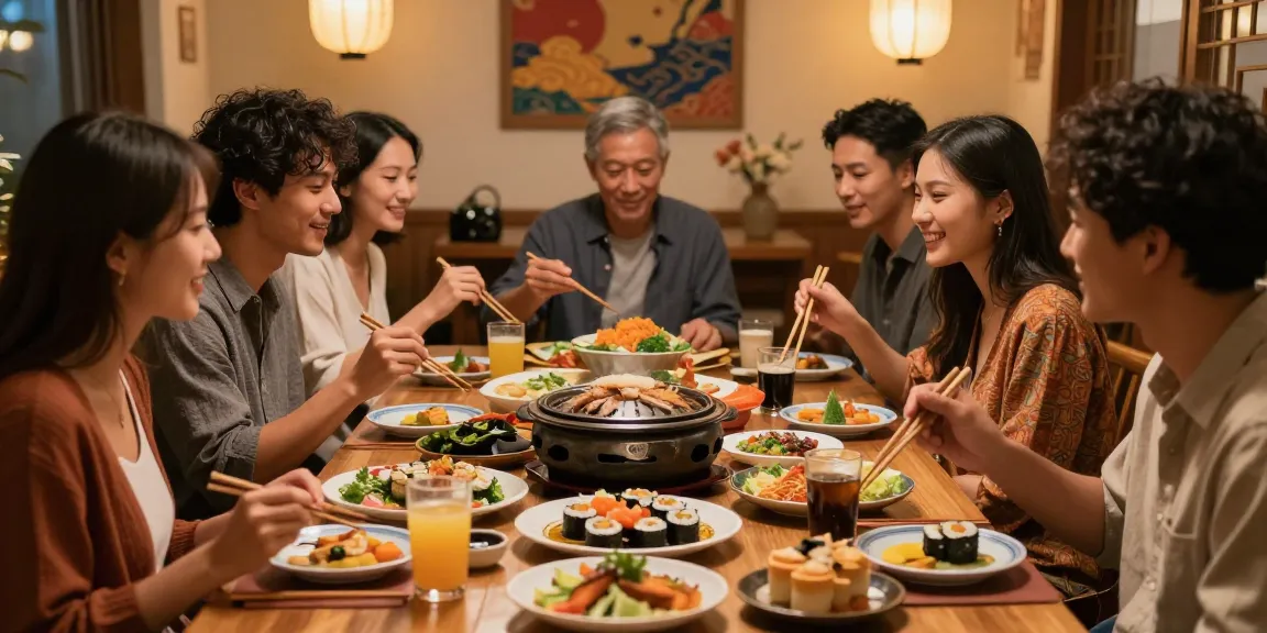Friends enjoying Asian cuisine together while exploring https://hanadultalk.com, showcasing vibrant dishes and cultural celebration.