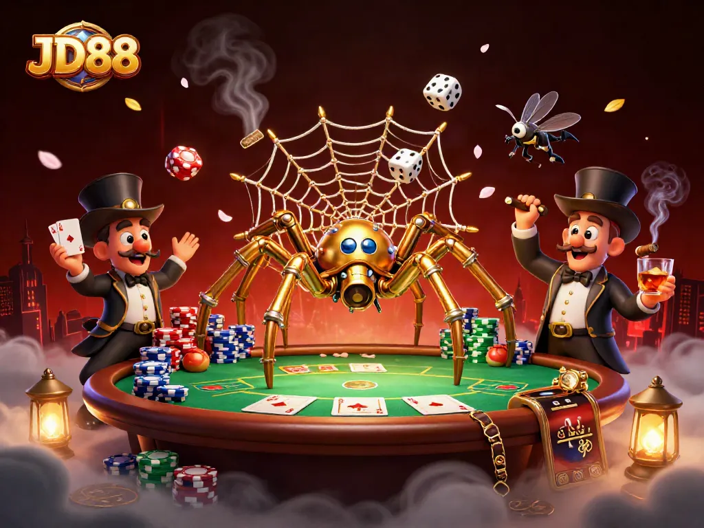 Engage in thrilling gameplay with JD88's dynamic steampunk casino atmosphere filled with vibrant poker elements.