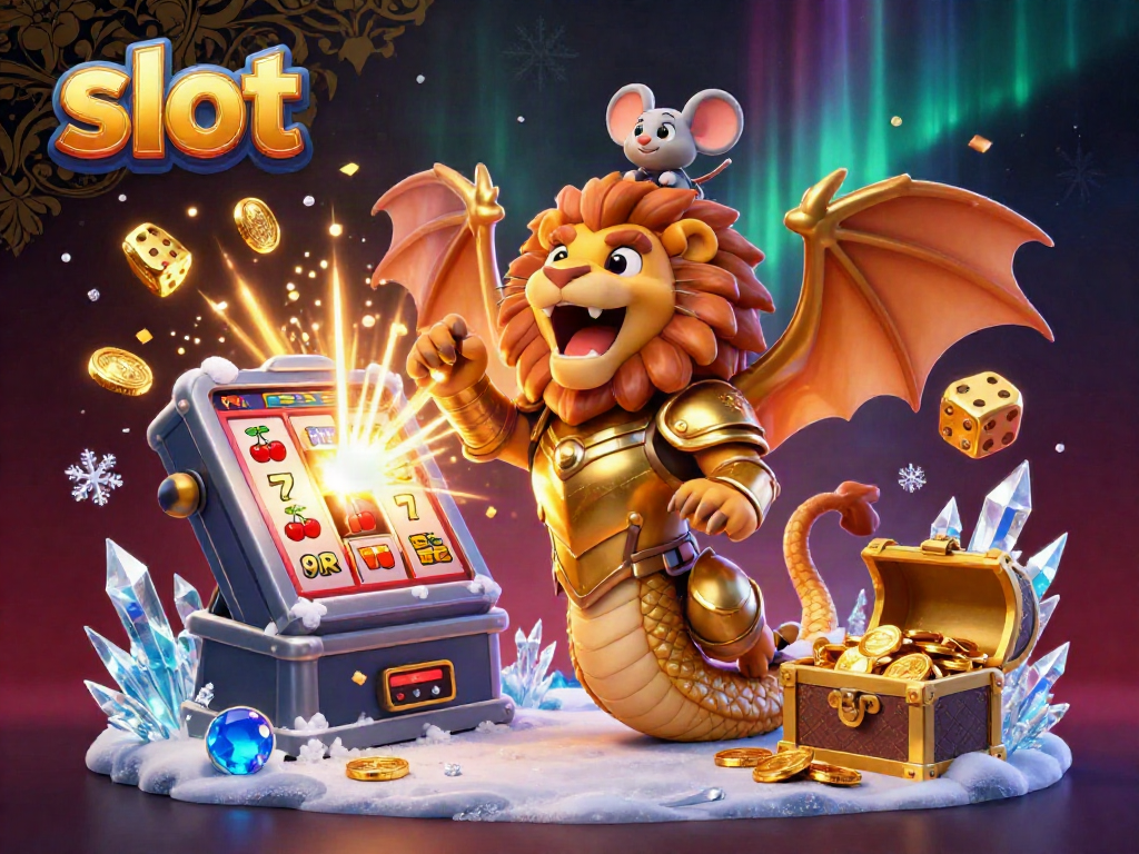 Experience thrilling slot action with a chimera and mouse jockey amidst exploding coins and lights.
