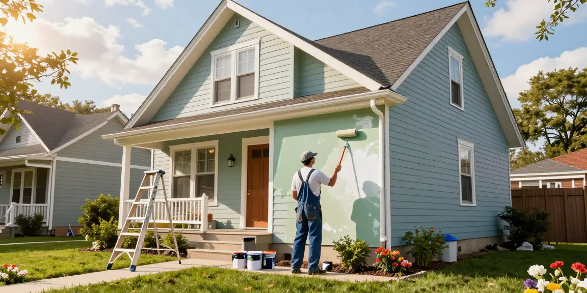 Exterior painters Davidson County TN transforming a home with eco-friendly paint, showcasing vibrant colors and professional expertise.