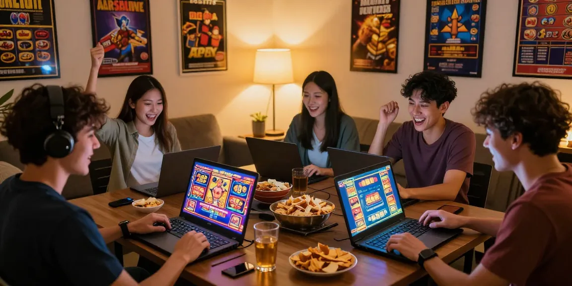 situs depo 5k gaming experience with friends enjoying online slots in a cozy living room