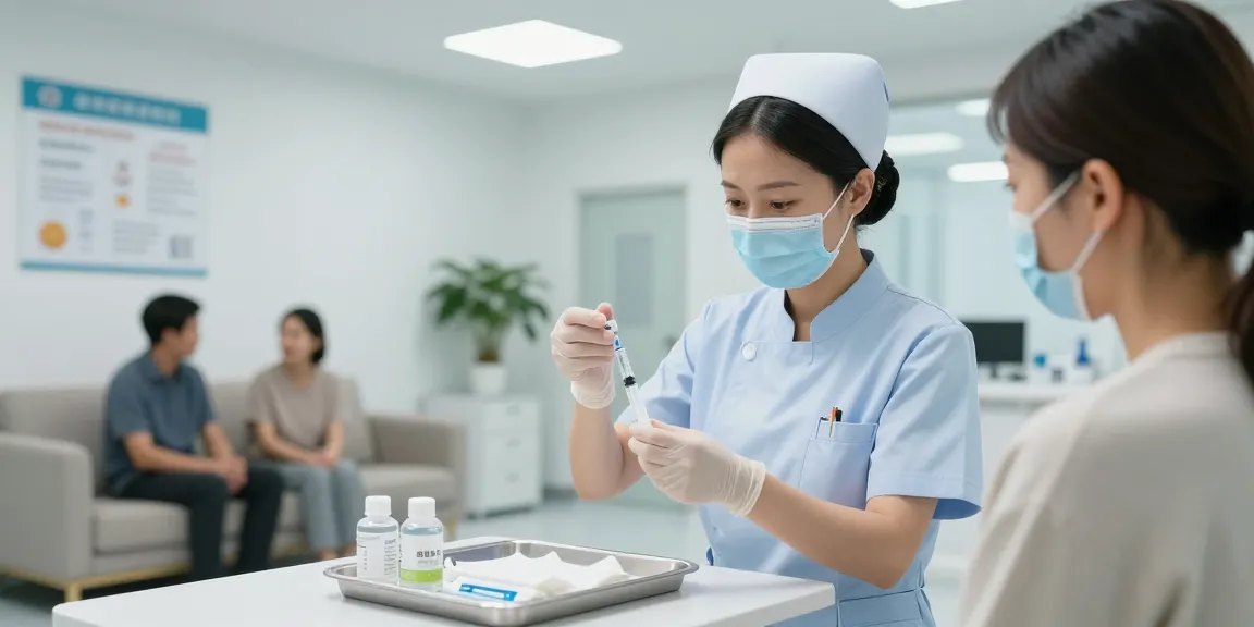 Syringe 3ml being prepared by healthcare professional in a modern clinic.