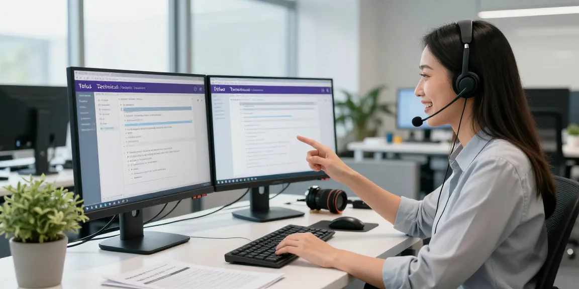 Customer service representative providing Telus-Technical-Support assistance in a modern office setting