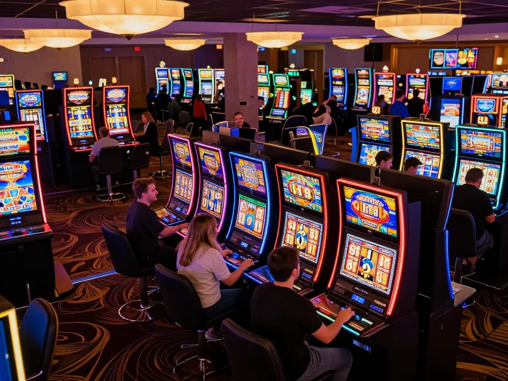 Celebrate wins at vibrant slot pulsa machines in a lively casino atmosphere