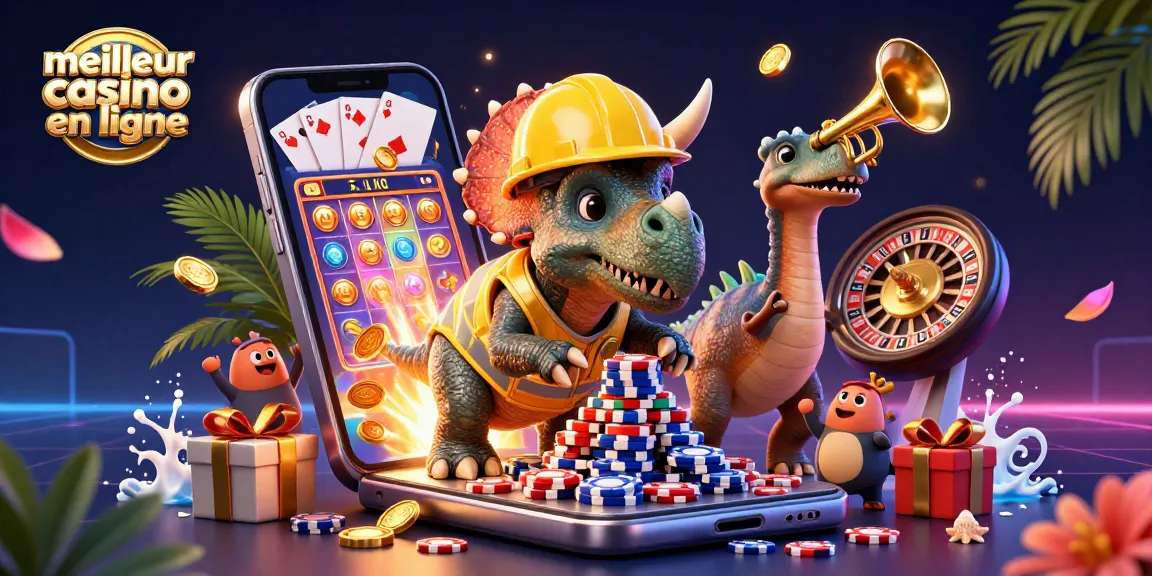 Découvrez le meilleur casino en ligne avec un triceratops construisant un château de jetons.