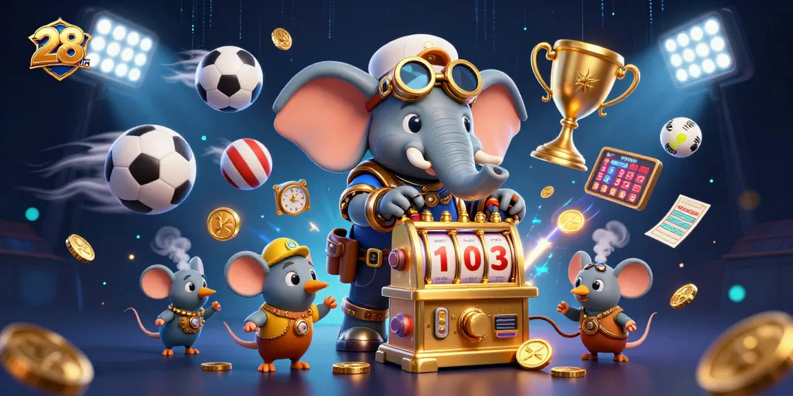 Engage in thrilling gaming action with 28win's vibrant 3D casino illustration showcasing dynamic sports elements.