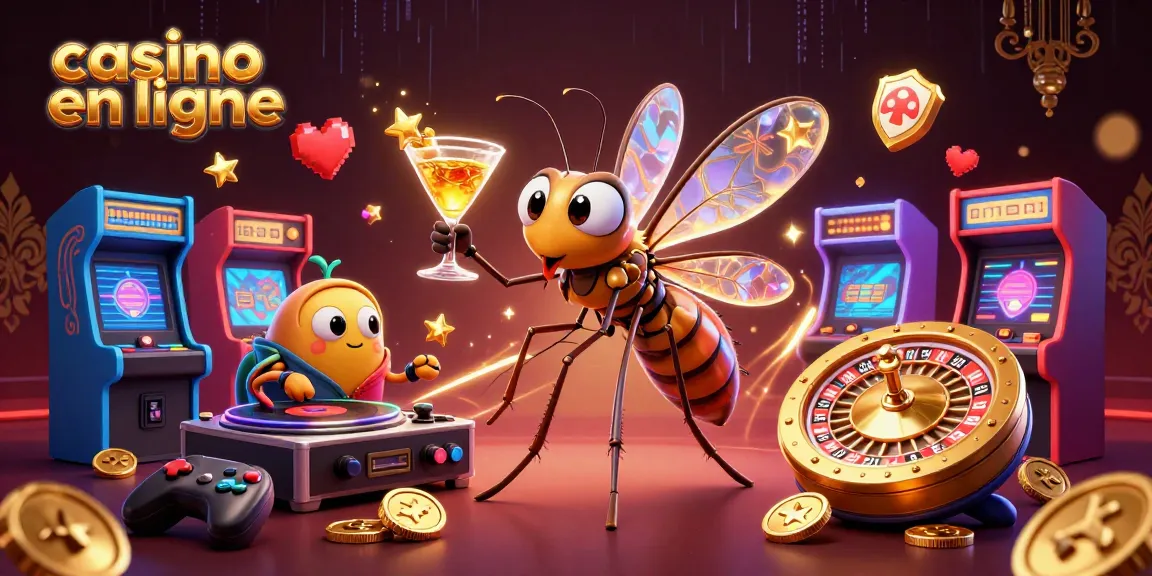 Animation de jeux de casino en ligne avec un moustique de l'ambre et un DJ trilobite.