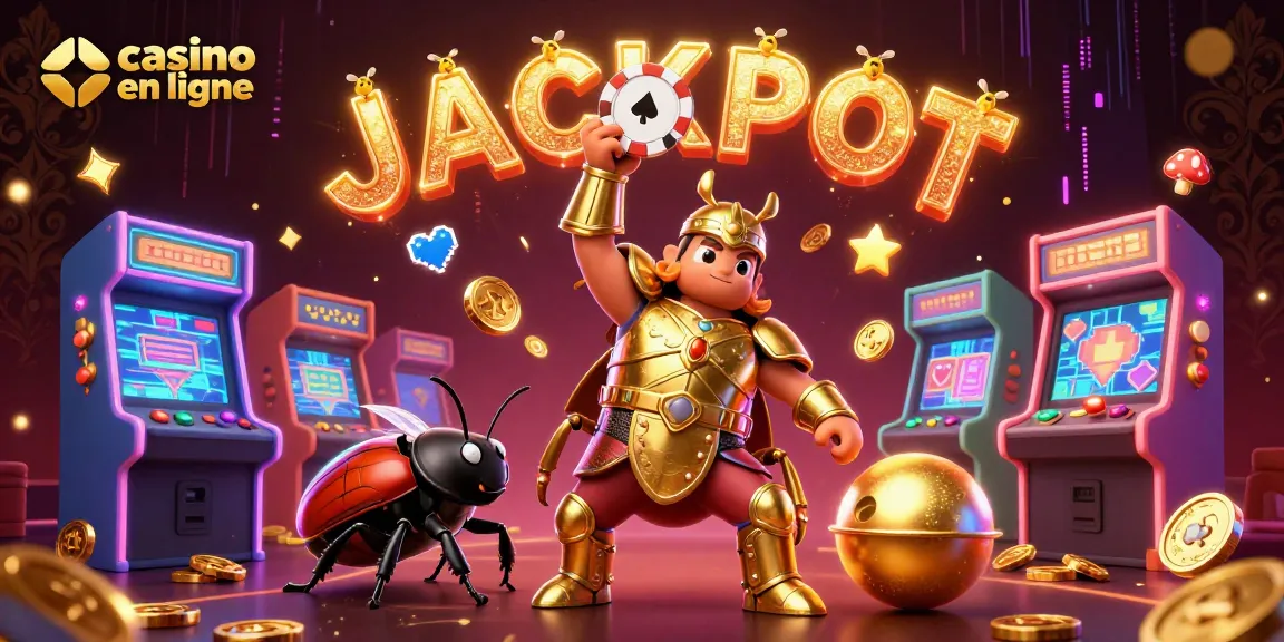 Plongez dans l'univers "casino en ligne" avec une illustration vibrante et pleine d'actions de jeux de casino.