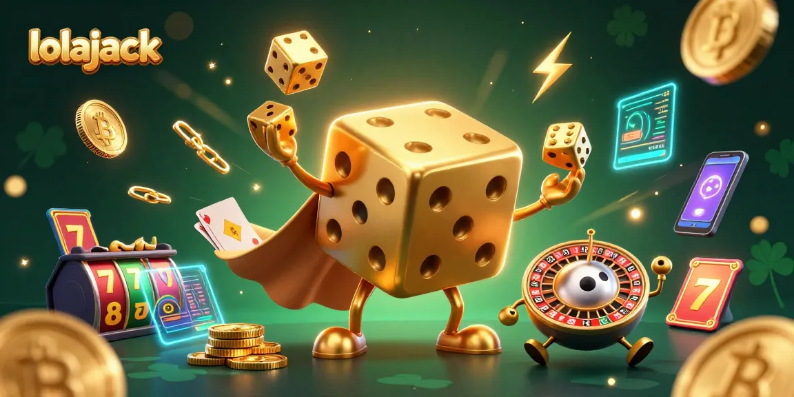 Experience the excitement at lolajack casino with golden dice and vibrant gaming elements.