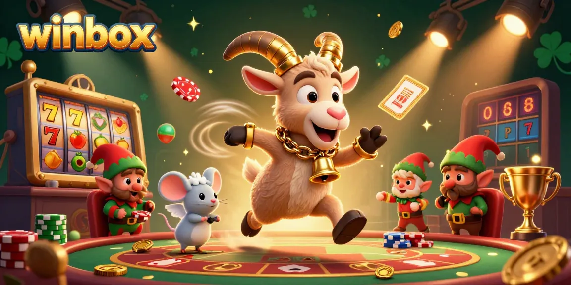 Engage with winbox at an exciting holiday-themed online casino, featuring festive characters and dynamic gaming elements.
