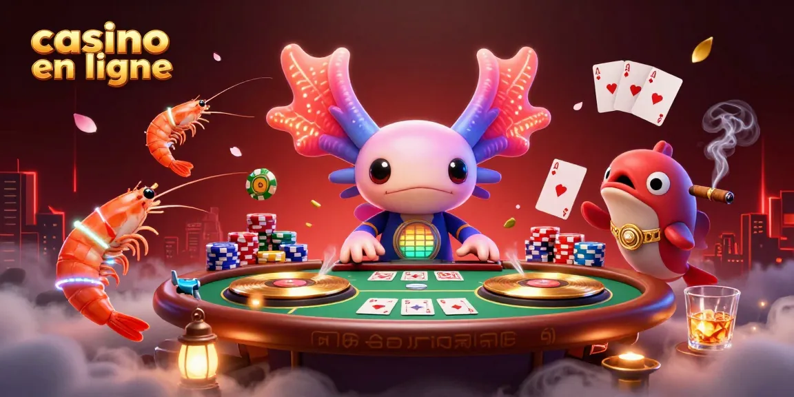 Jouez au casino en ligne avec un DJ axolotl en néon et des personnages dynamiques en pleine action.