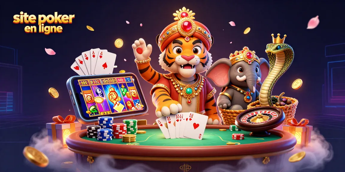 Découvrez le site poker en ligne avec des personnages dynamiques jouant autour d'une table de poker.