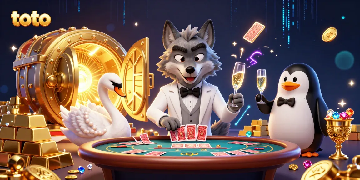 Experience the thrill of the casino with toto featuring a debonair wolf, elegant swan, and sophisticated penguin.