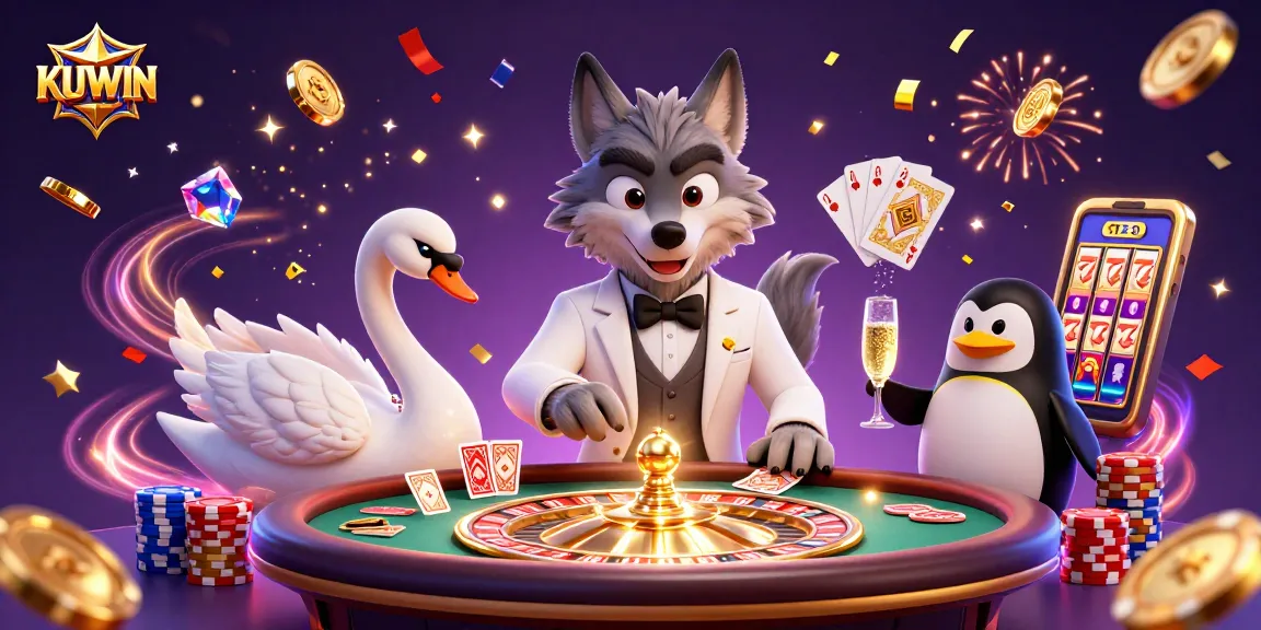 Kuwin's interactive gaming experience with cartoon characters at a vibrant casino table