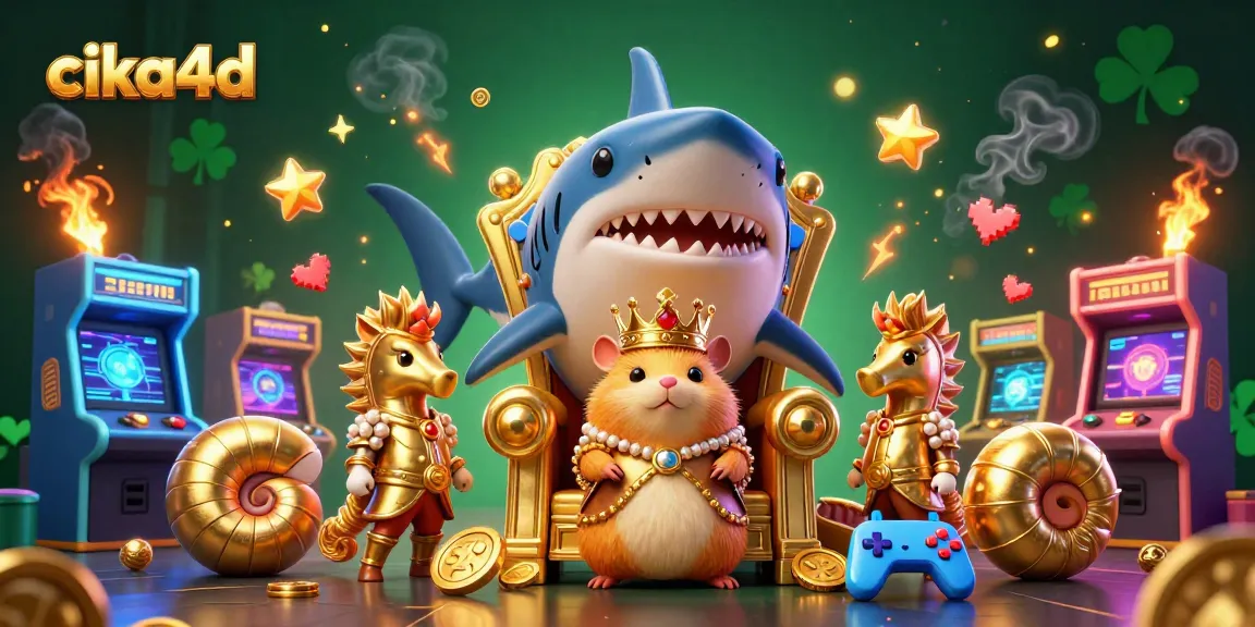 Engage with cika4d's vibrant casino adventure featuring a golden hamster king surrounded by gaming elements.