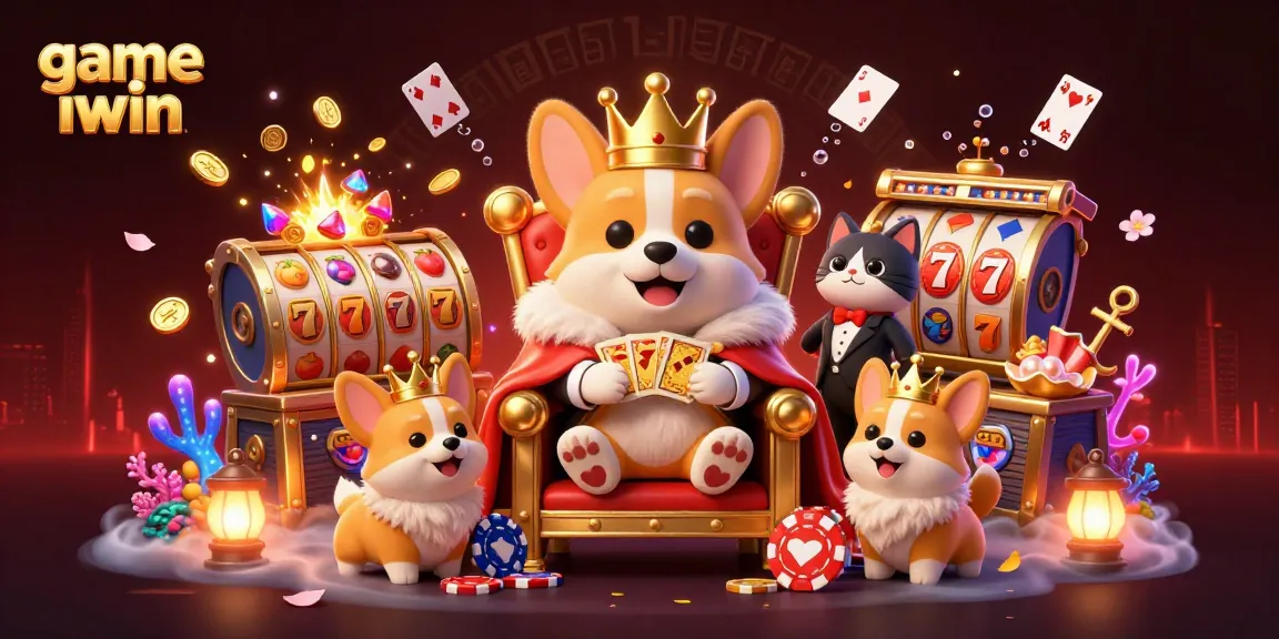 Play thrilling slots in a vibrant scene featuring game iwin characters amidst flying coins and treasures.