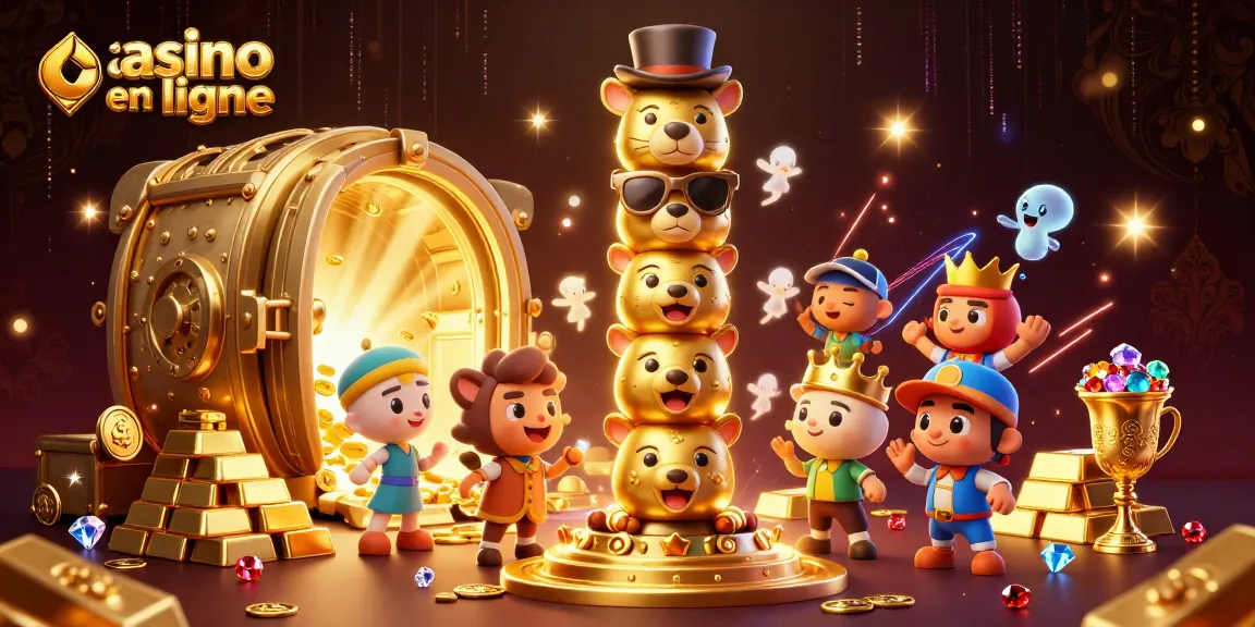 Visitez notre casino en ligne et découvrez des trésors cachés avec ce totem doré animé, entouré de richesses en or.