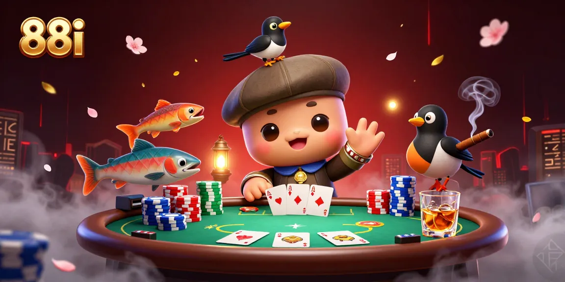 Experience high-stakes poker with 88i in a vibrant casino-themed illustration