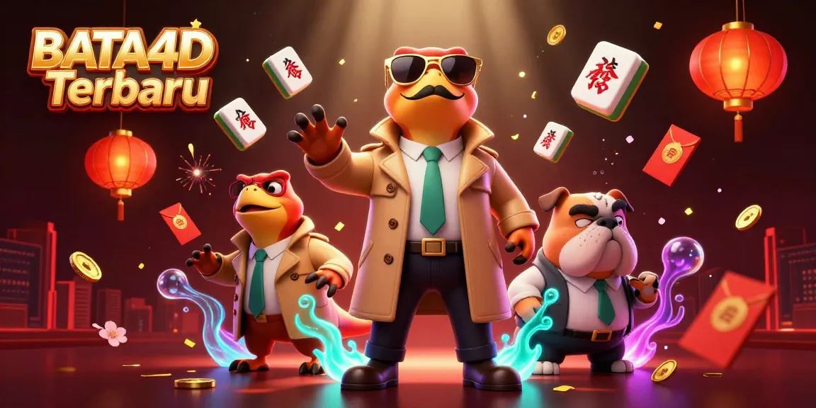 BATA4D Terbaru showcases raptors in a trench coat attempting VIP casino access amidst festive casino elements.