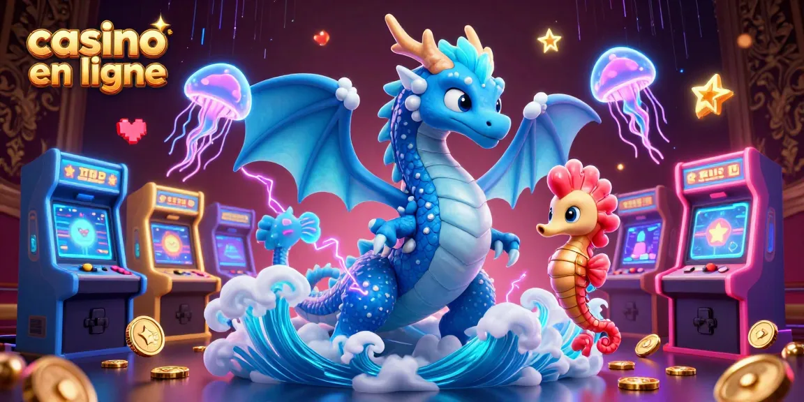 Jouez à des jeux passionnants dans un casino en ligne avec un dragon et des éléments lumineux.