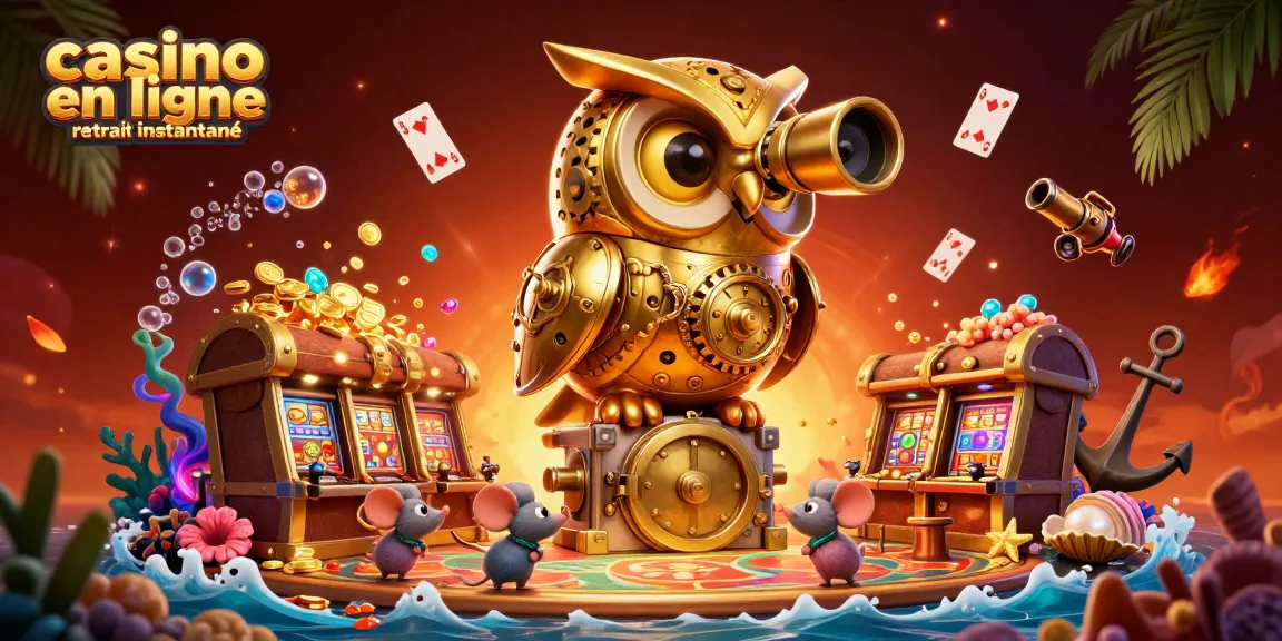 Jouer dans un casino en ligne retrait instantané avec une chouette dorée et des machines à sous scintillantes