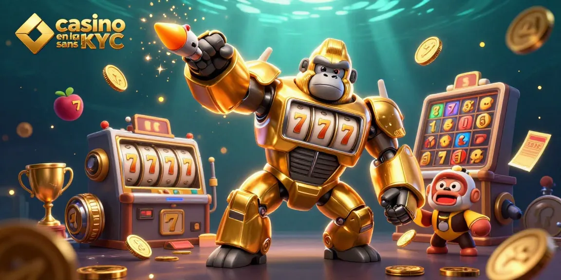 Un jeu captivant dans un casino en ligne sans KYC avec un gorille mech et des éléments de machines à sous.