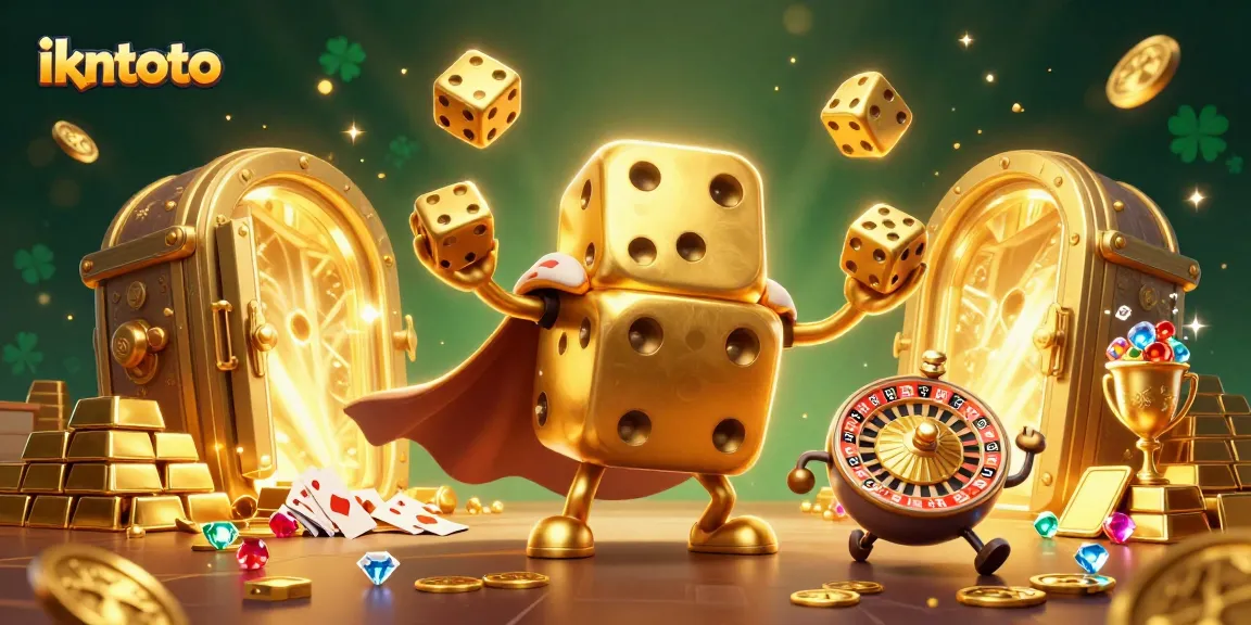 Experience ikntoto’s thrilling gaming adventure with golden dice and treasure in a vibrant illustration.