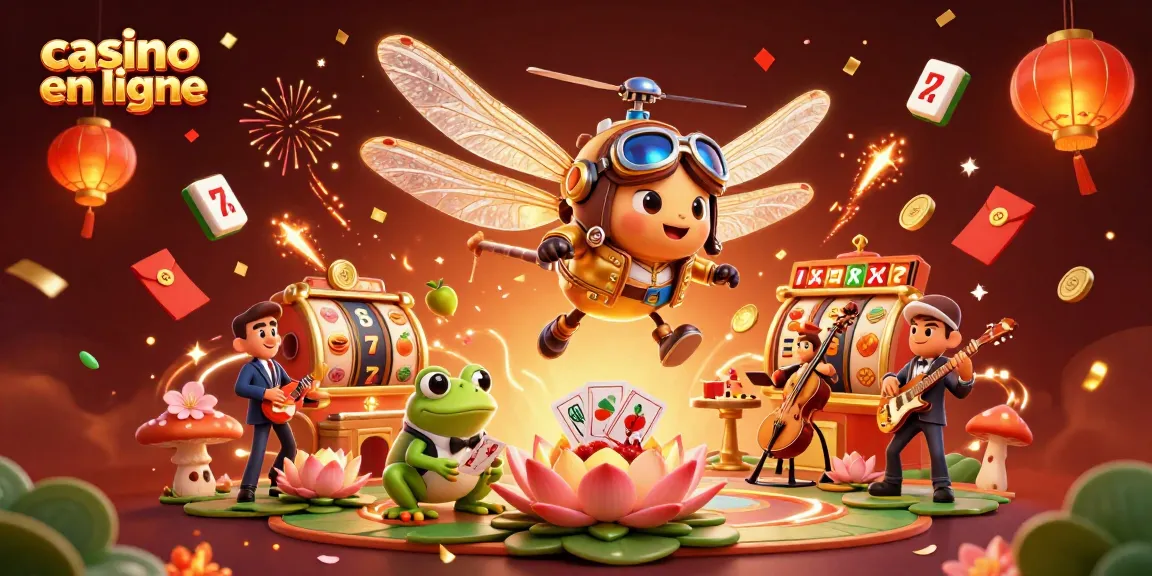 Images de croupiers et jeux dans un casino en ligne animé avec carte de jeu et confetti doré.
