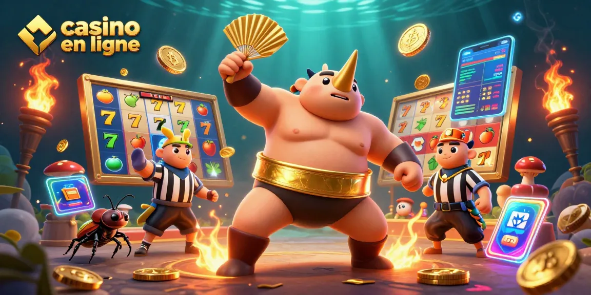 Visualisez le sumo champion rhinocéros battant des pièces en jouant dans un casino en ligne.