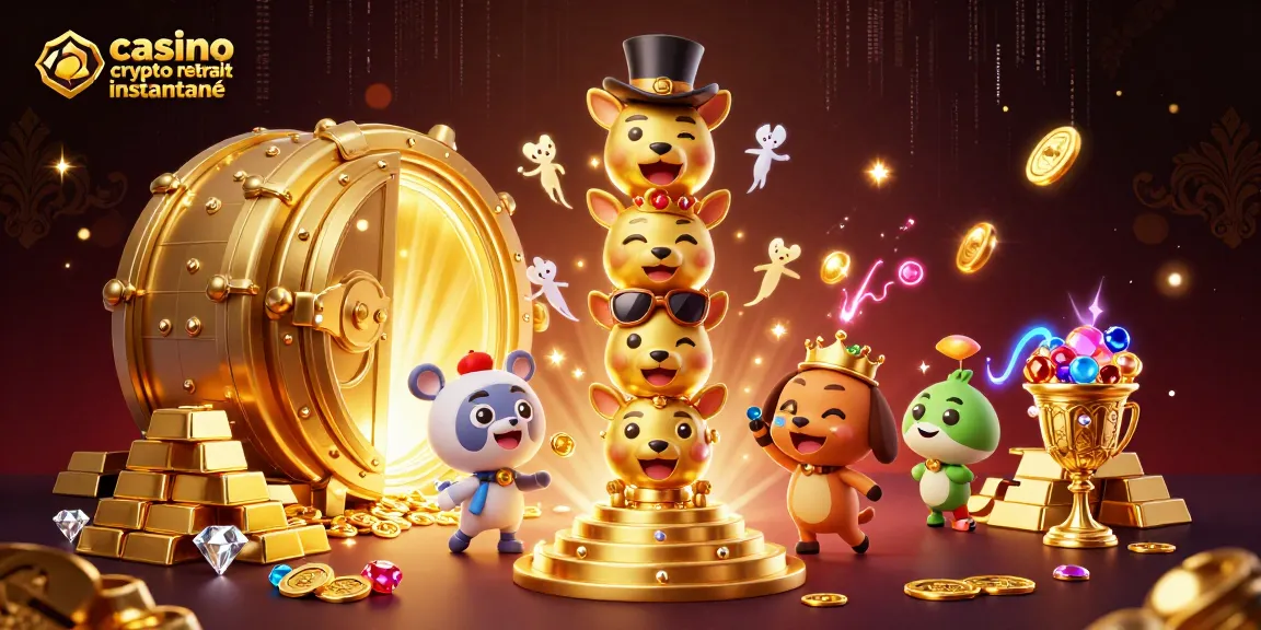Casino crypto retrait instantané avec un totem en or, lumière scintillante et trésors luxuriants.