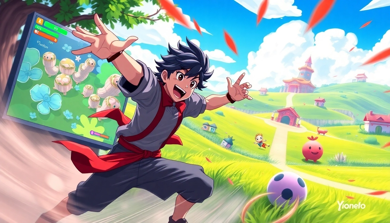 Engage with the thrilling yono game featuring a dynamic character in action within a vibrant gaming world.