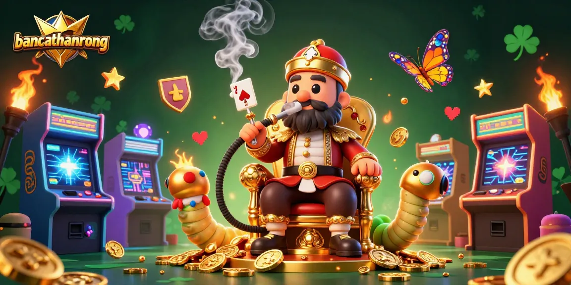 bancathanrong showcases a vibrant 3D casino scene with a caterpillar hookah-master amidst poker elements and gaming machines.